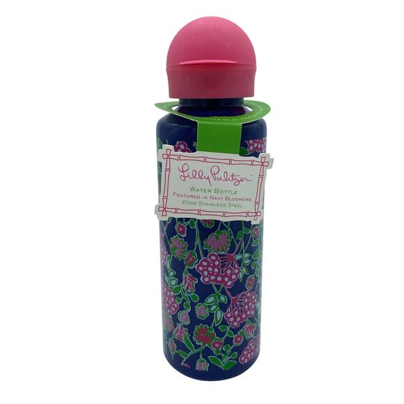 Lilly Pulitzer Other - Lilly Pulitzer Water Bottle Navy Bloomers 20oz Stainless Steel Pink Blue